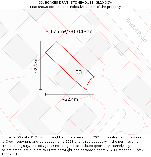 33, BOAKES DRIVE, STONEHOUSE, GL10 3QW: Plot and title map