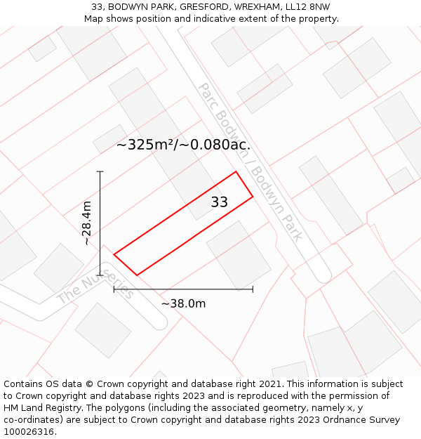 33, BODWYN PARK, GRESFORD, WREXHAM, LL12 8NW: Plot and title map