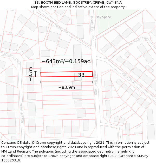 33, BOOTH BED LANE, GOOSTREY, CREWE, CW4 8NA: Plot and title map
