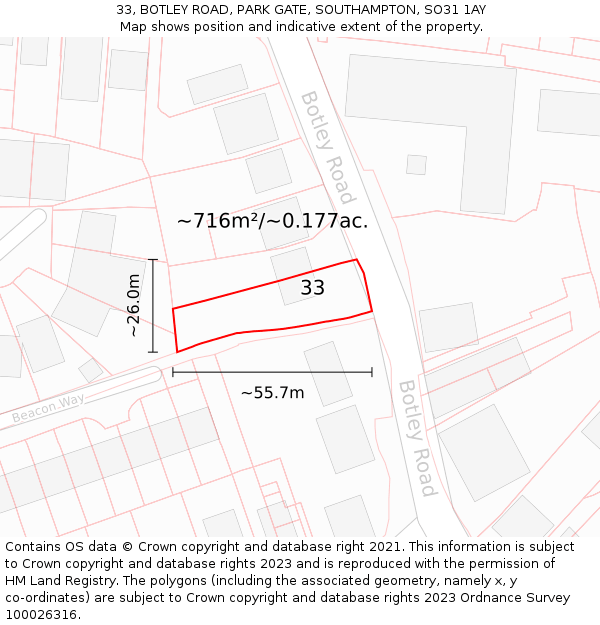 33, BOTLEY ROAD, PARK GATE, SOUTHAMPTON, SO31 1AY: Plot and title map