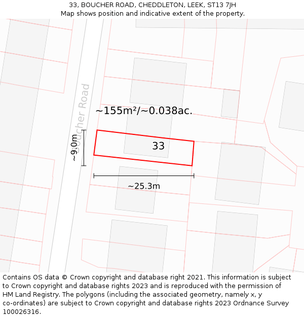 33, BOUCHER ROAD, CHEDDLETON, LEEK, ST13 7JH: Plot and title map