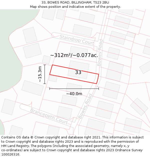 33, BOWES ROAD, BILLINGHAM, TS23 2BU: Plot and title map