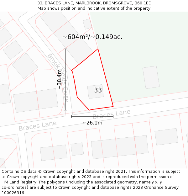 33, BRACES LANE, MARLBROOK, BROMSGROVE, B60 1ED: Plot and title map