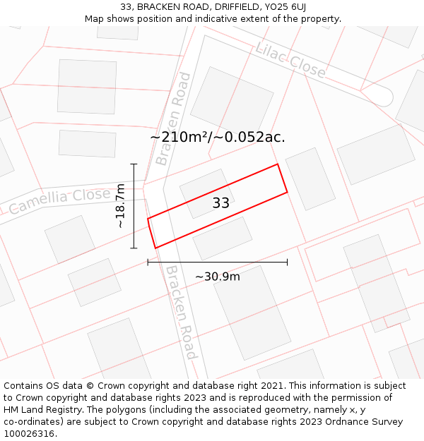 33, BRACKEN ROAD, DRIFFIELD, YO25 6UJ: Plot and title map