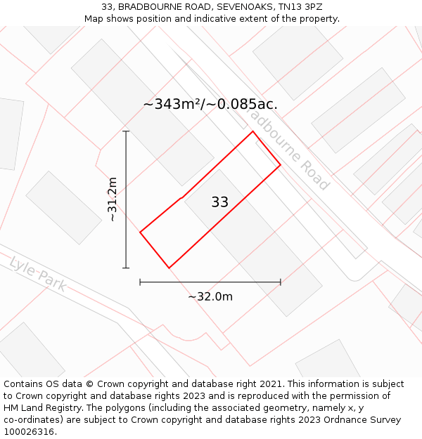33, BRADBOURNE ROAD, SEVENOAKS, TN13 3PZ: Plot and title map