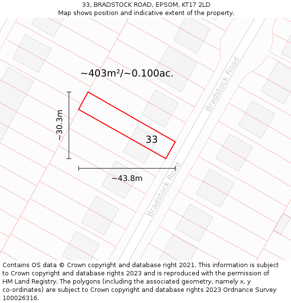 33, BRADSTOCK ROAD, EPSOM, KT17 2LD: Plot and title map