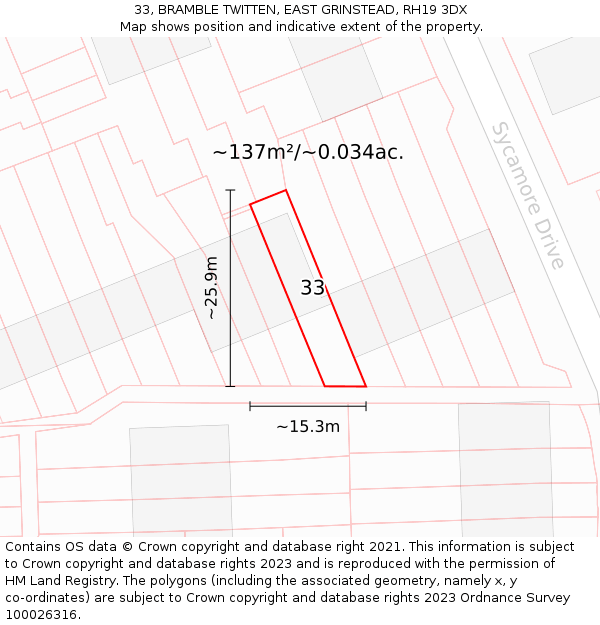 33, BRAMBLE TWITTEN, EAST GRINSTEAD, RH19 3DX: Plot and title map