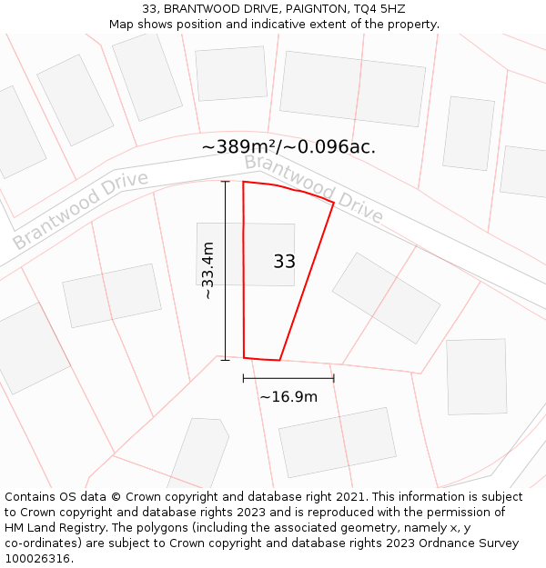 33, BRANTWOOD DRIVE, PAIGNTON, TQ4 5HZ: Plot and title map