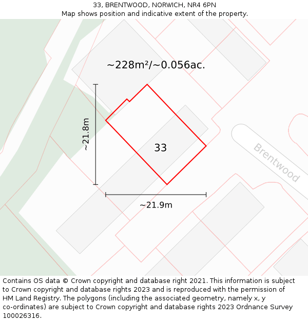 33, BRENTWOOD, NORWICH, NR4 6PN: Plot and title map