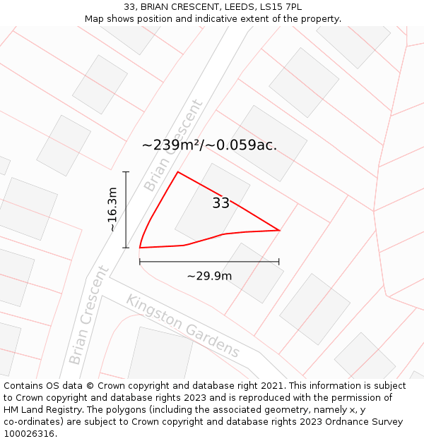33, BRIAN CRESCENT, LEEDS, LS15 7PL: Plot and title map