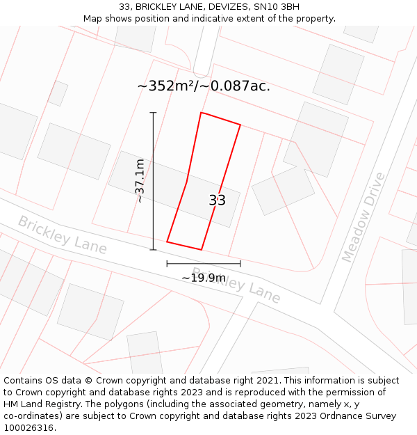 33, BRICKLEY LANE, DEVIZES, SN10 3BH: Plot and title map