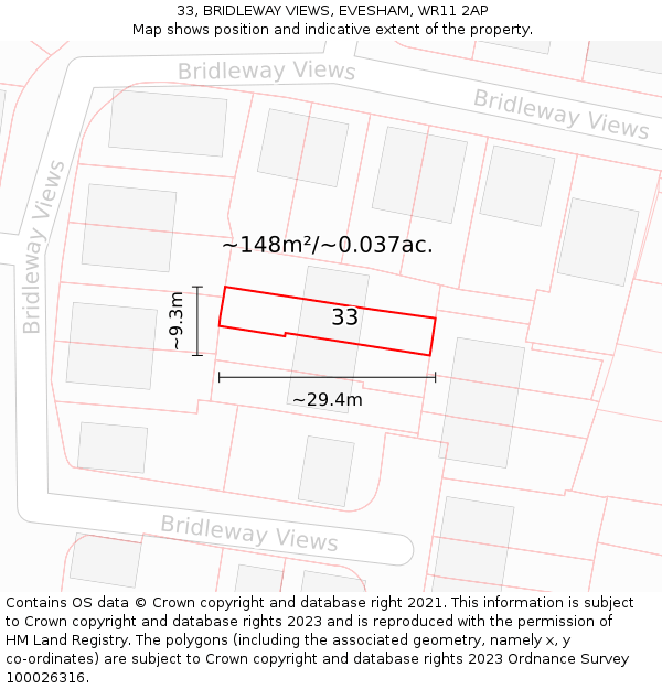 33, BRIDLEWAY VIEWS, EVESHAM, WR11 2AP: Plot and title map