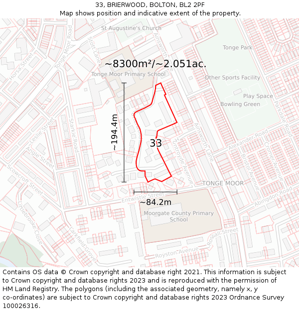 33, BRIERWOOD, BOLTON, BL2 2PF: Plot and title map