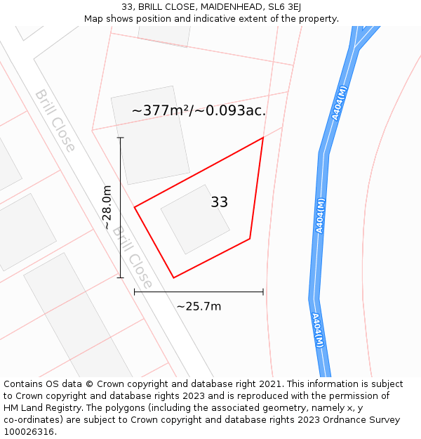 33, BRILL CLOSE, MAIDENHEAD, SL6 3EJ: Plot and title map