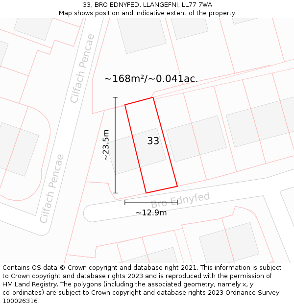 33, BRO EDNYFED, LLANGEFNI, LL77 7WA: Plot and title map