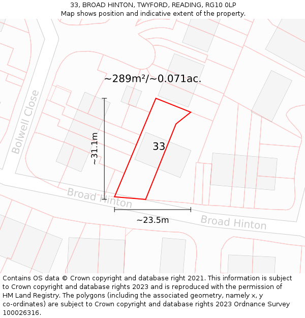 33, BROAD HINTON, TWYFORD, READING, RG10 0LP: Plot and title map