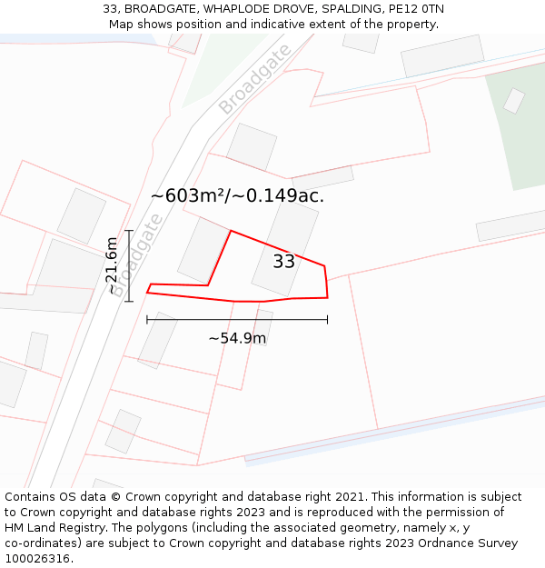 33, BROADGATE, WHAPLODE DROVE, SPALDING, PE12 0TN: Plot and title map