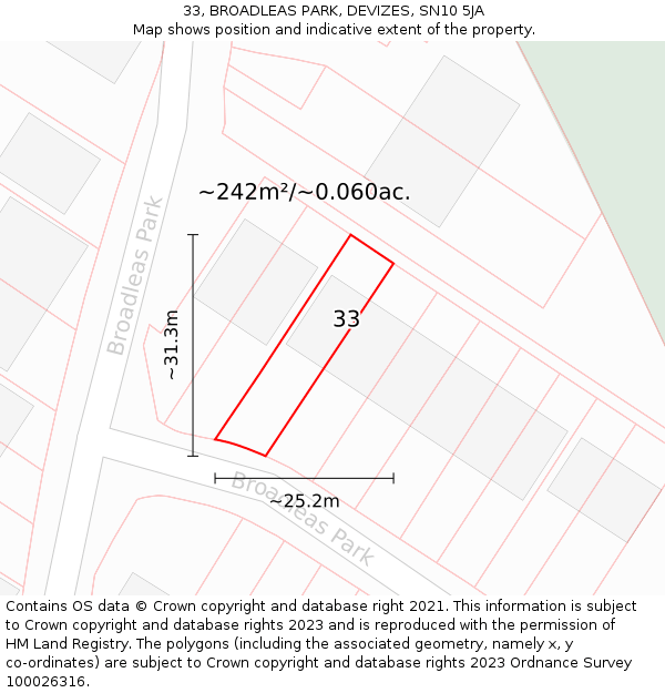 33, BROADLEAS PARK, DEVIZES, SN10 5JA: Plot and title map