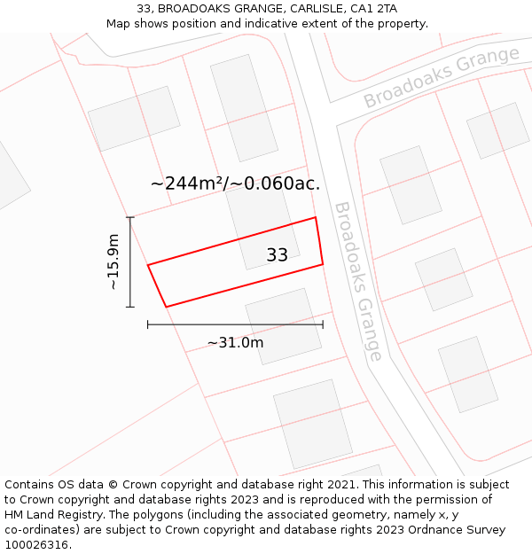 33, BROADOAKS GRANGE, CARLISLE, CA1 2TA: Plot and title map