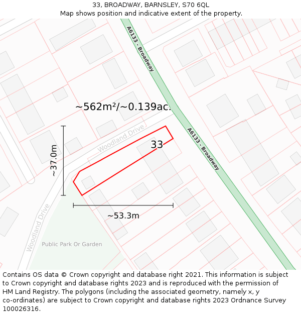 33, BROADWAY, BARNSLEY, S70 6QL: Plot and title map
