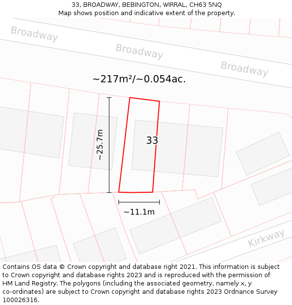 33, BROADWAY, BEBINGTON, WIRRAL, CH63 5NQ: Plot and title map
