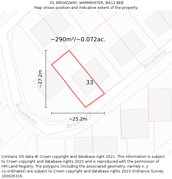 33, BROADWAY, WARMINSTER, BA12 8EB: Plot and title map