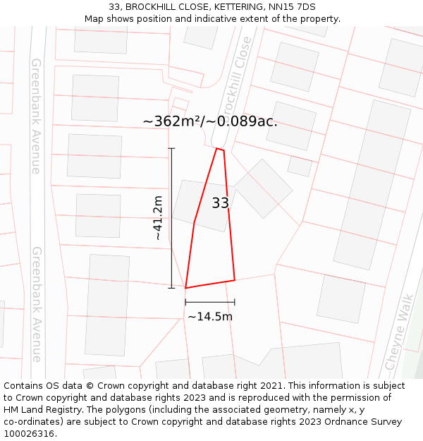 33, BROCKHILL CLOSE, KETTERING, NN15 7DS: Plot and title map