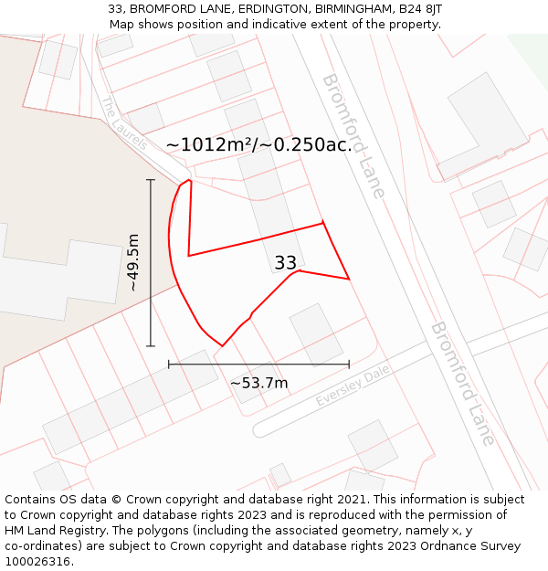 33, BROMFORD LANE, ERDINGTON, BIRMINGHAM, B24 8JT: Plot and title map