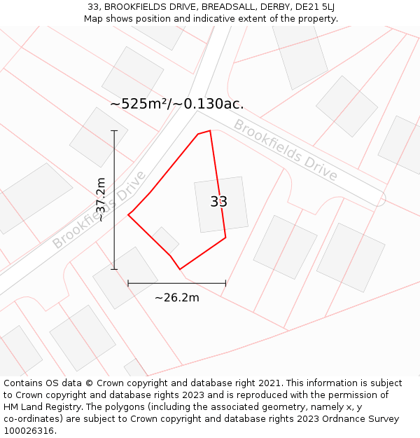 33, BROOKFIELDS DRIVE, BREADSALL, DERBY, DE21 5LJ: Plot and title map