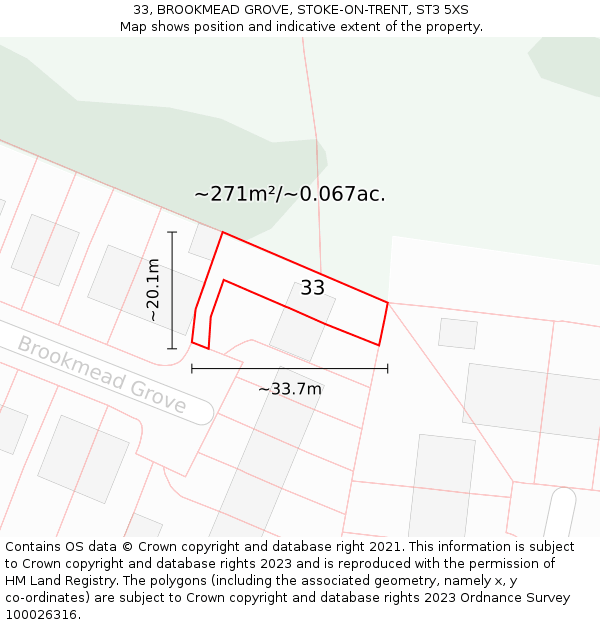 33, BROOKMEAD GROVE, STOKE-ON-TRENT, ST3 5XS: Plot and title map