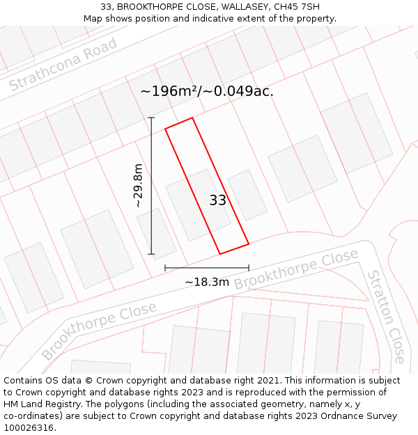 33, BROOKTHORPE CLOSE, WALLASEY, CH45 7SH: Plot and title map