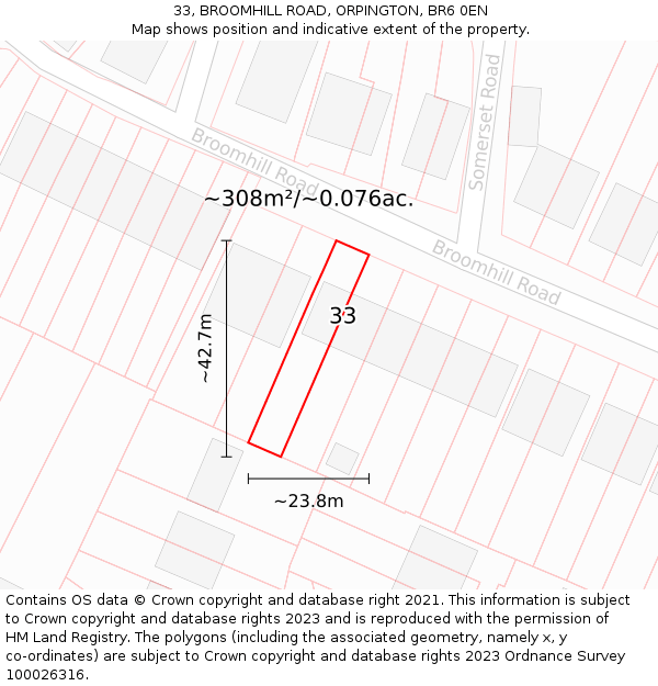 33, BROOMHILL ROAD, ORPINGTON, BR6 0EN: Plot and title map