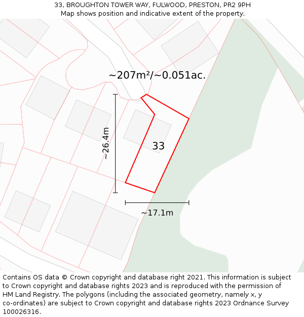 33, BROUGHTON TOWER WAY, FULWOOD, PRESTON, PR2 9PH: Plot and title map