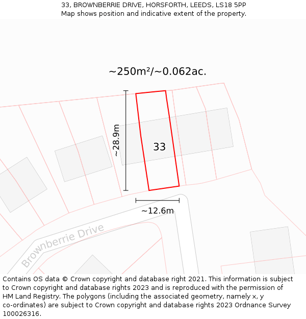 33, BROWNBERRIE DRIVE, HORSFORTH, LEEDS, LS18 5PP: Plot and title map