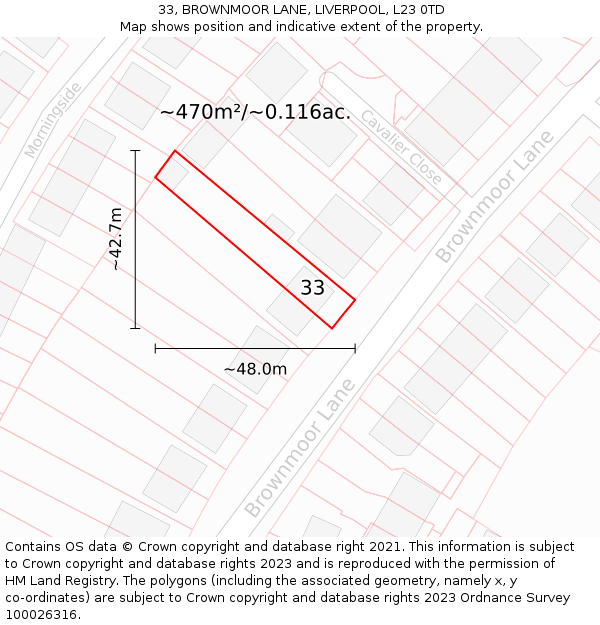 33, BROWNMOOR LANE, LIVERPOOL, L23 0TD: Plot and title map