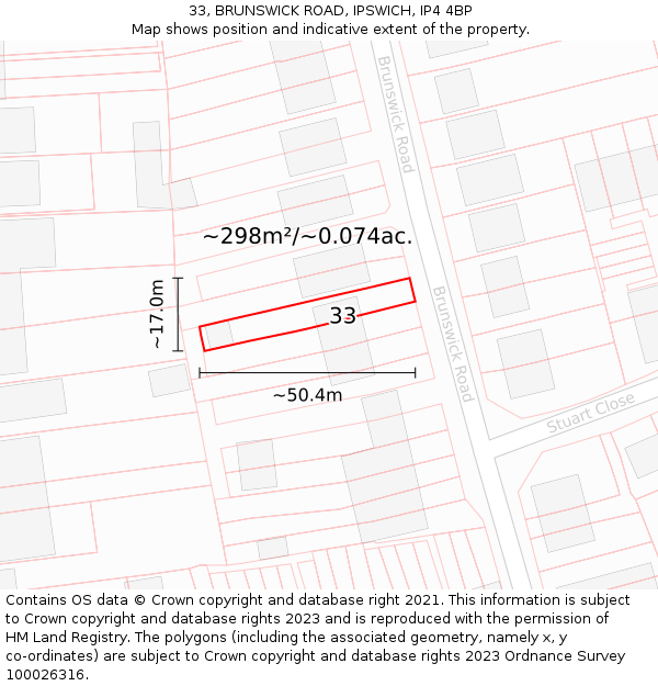 33, BRUNSWICK ROAD, IPSWICH, IP4 4BP: Plot and title map