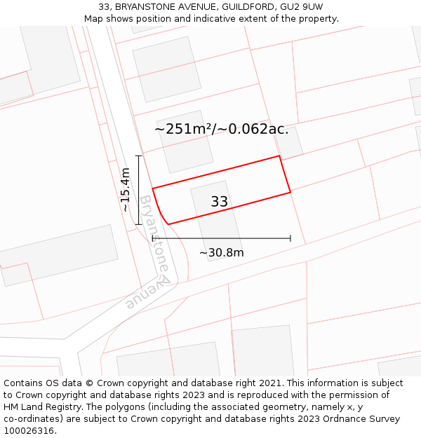 33, BRYANSTONE AVENUE, GUILDFORD, GU2 9UW: Plot and title map