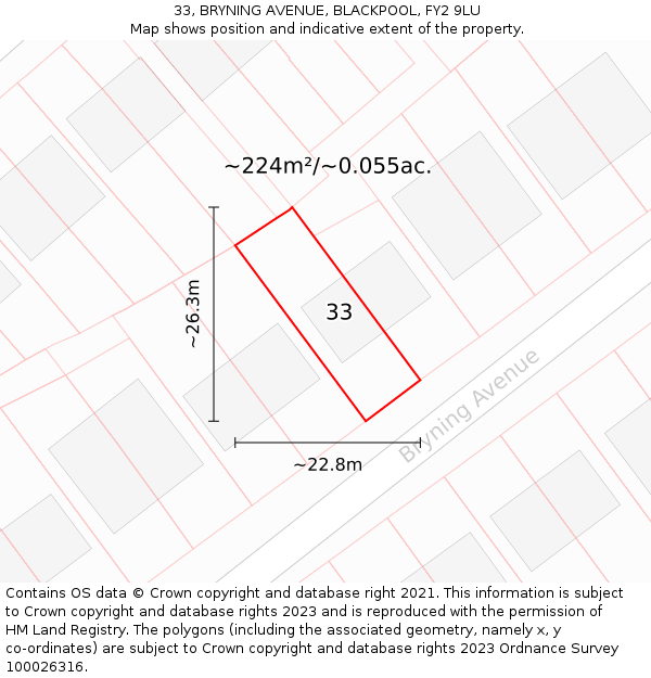 33, BRYNING AVENUE, BLACKPOOL, FY2 9LU: Plot and title map