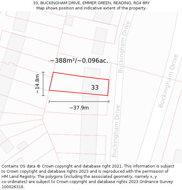 33, BUCKINGHAM DRIVE, EMMER GREEN, READING, RG4 8RY: Plot and title map
