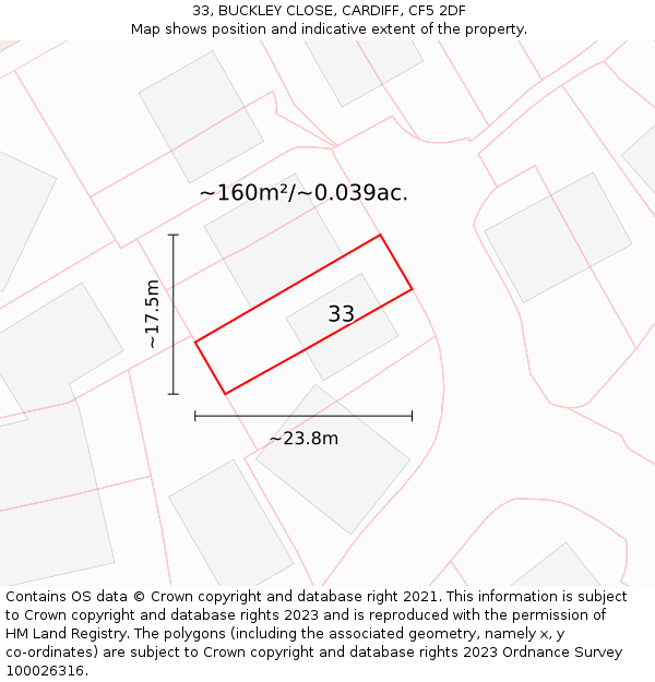 33, BUCKLEY CLOSE, CARDIFF, CF5 2DF: Plot and title map