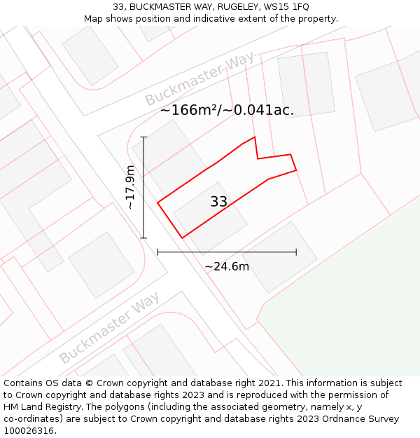 33, BUCKMASTER WAY, RUGELEY, WS15 1FQ: Plot and title map