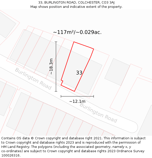 33, BURLINGTON ROAD, COLCHESTER, CO3 3AJ: Plot and title map