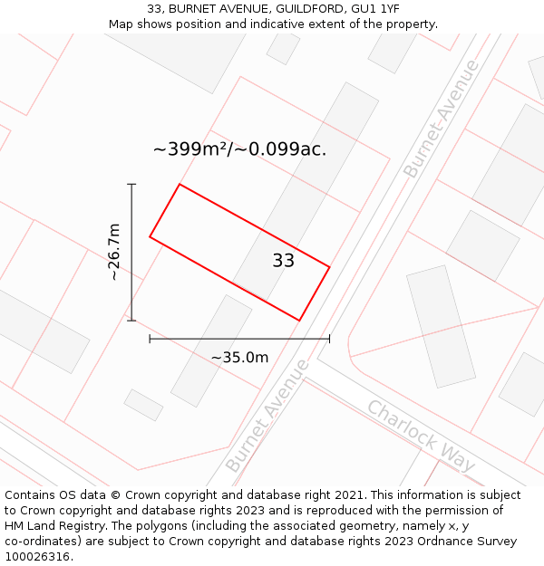 33, BURNET AVENUE, GUILDFORD, GU1 1YF: Plot and title map