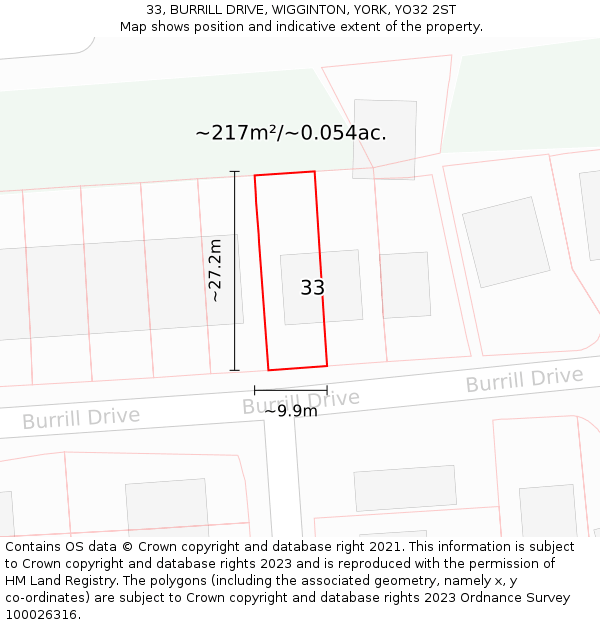 33, BURRILL DRIVE, WIGGINTON, YORK, YO32 2ST: Plot and title map