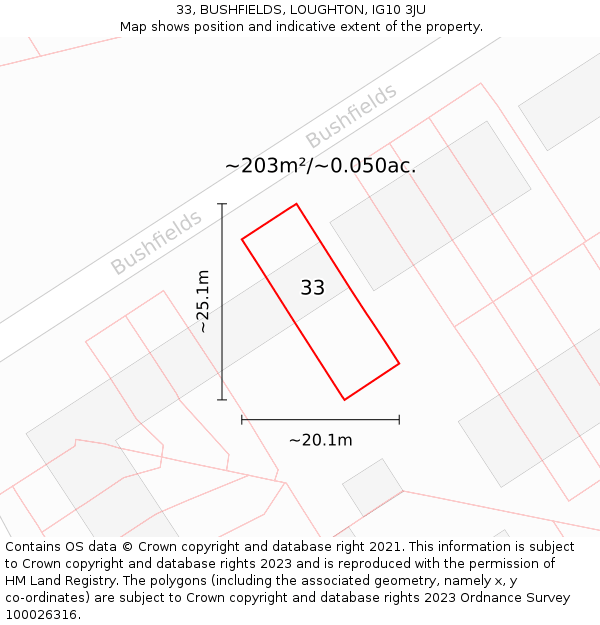 33, BUSHFIELDS, LOUGHTON, IG10 3JU: Plot and title map