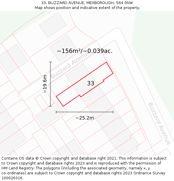 33, BUZZARD AVENUE, MEXBOROUGH, S64 0NW: Plot and title map