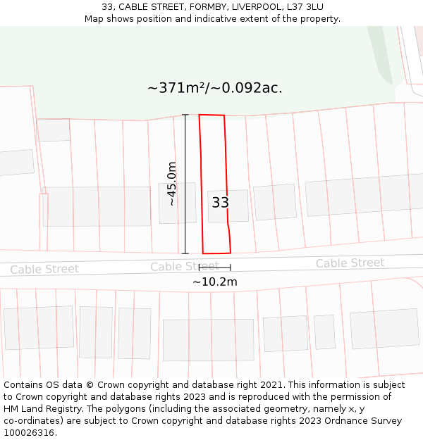 33, CABLE STREET, FORMBY, LIVERPOOL, L37 3LU: Plot and title map
