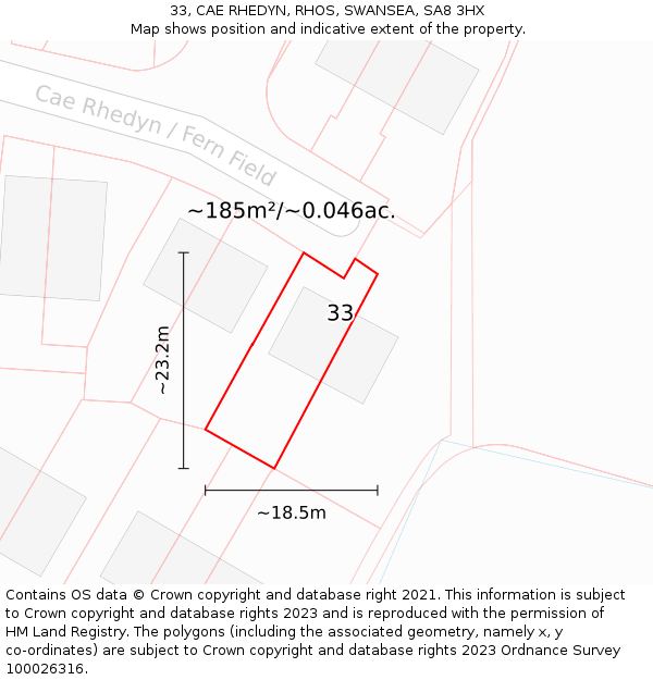 33, CAE RHEDYN, RHOS, SWANSEA, SA8 3HX: Plot and title map
