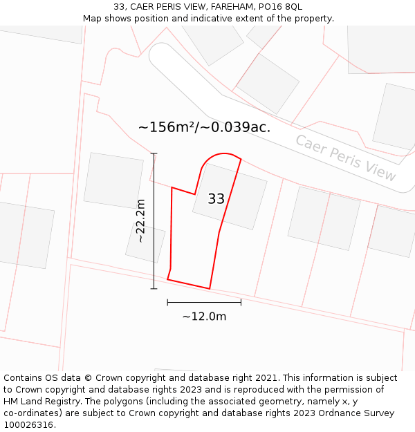 33, CAER PERIS VIEW, FAREHAM, PO16 8QL: Plot and title map