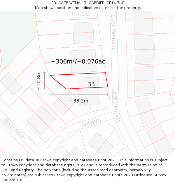33, CAER WENALLT, CARDIFF, CF14 7HP: Plot and title map